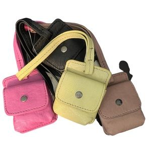 Anthropologie Mini Leather Pouch Keychain in Taupe